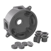 5 Hole 1/2-Inch or 3/4-Inch Weatherproof Round Electrical Outlet Box, Include 5-1/2 in. Reducer Bushings & 4-3/4 in. Closure Plugs, UL Listed, Gray (1 Pack)